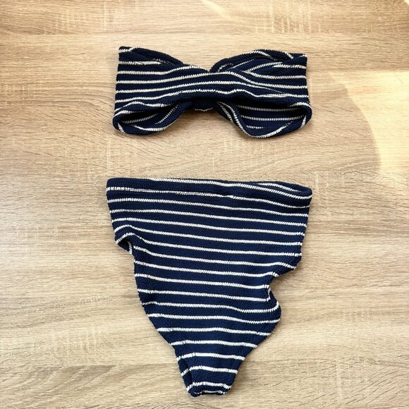 Hunza G Ruby Striped Strapless Bikini Set Navy White OS - Picture 6 of 9